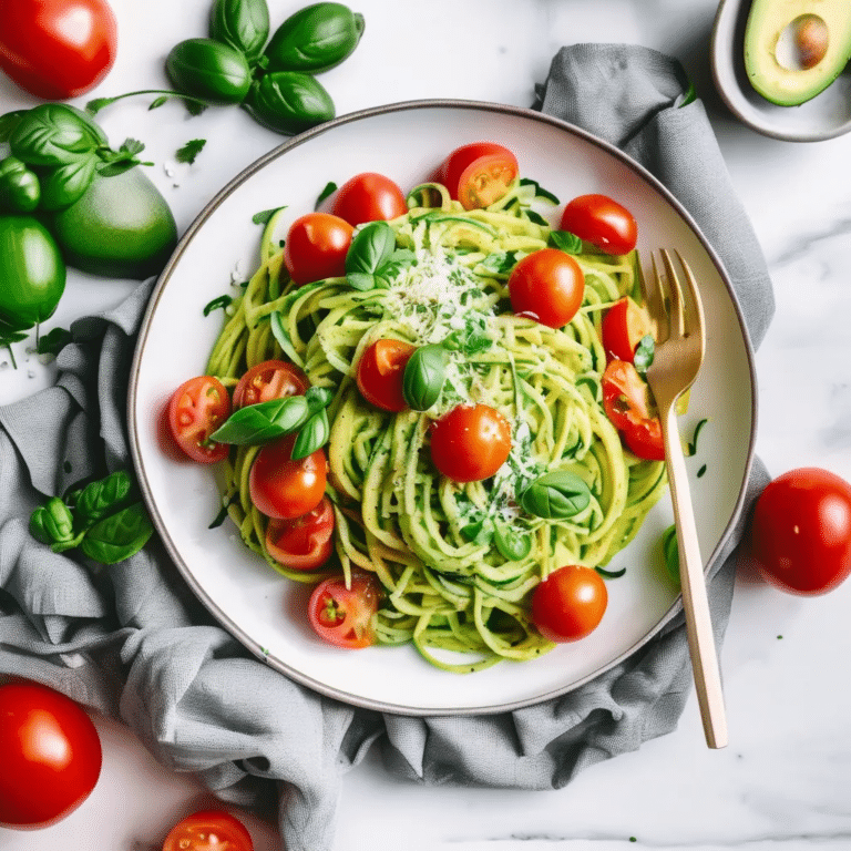 Burst Tomato & Zucchini Spaghetti With Avocado Sauce