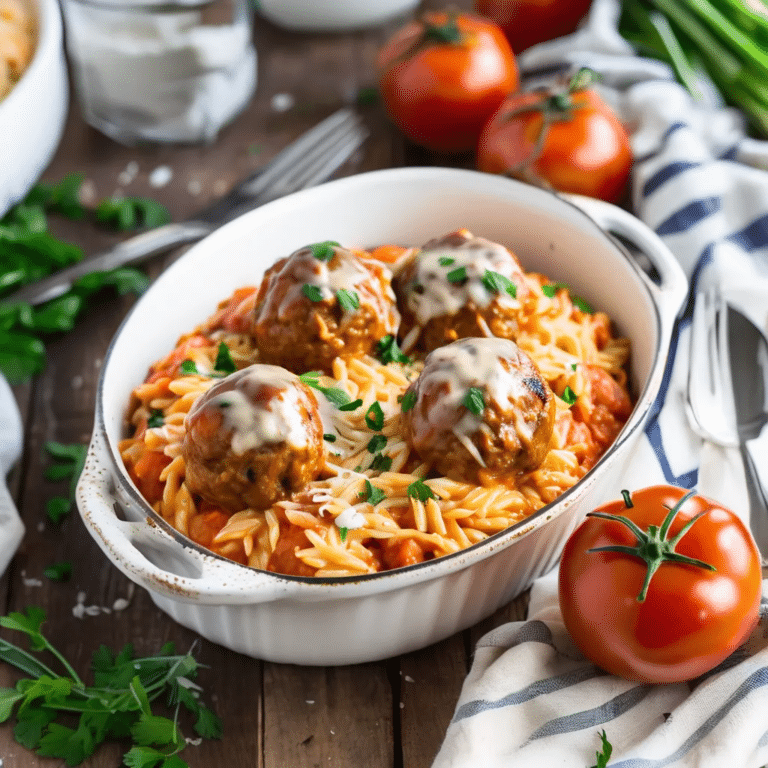 Creamy Baked Orzo With Meatballs