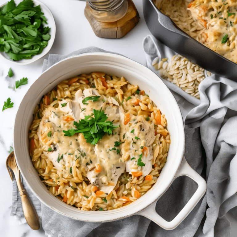 Creamy Chicken Boursin Orzo Bake