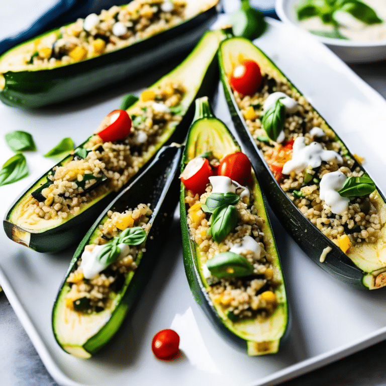 Grilled Zucchini Boats with Quinoa & Basil Vinaigrette