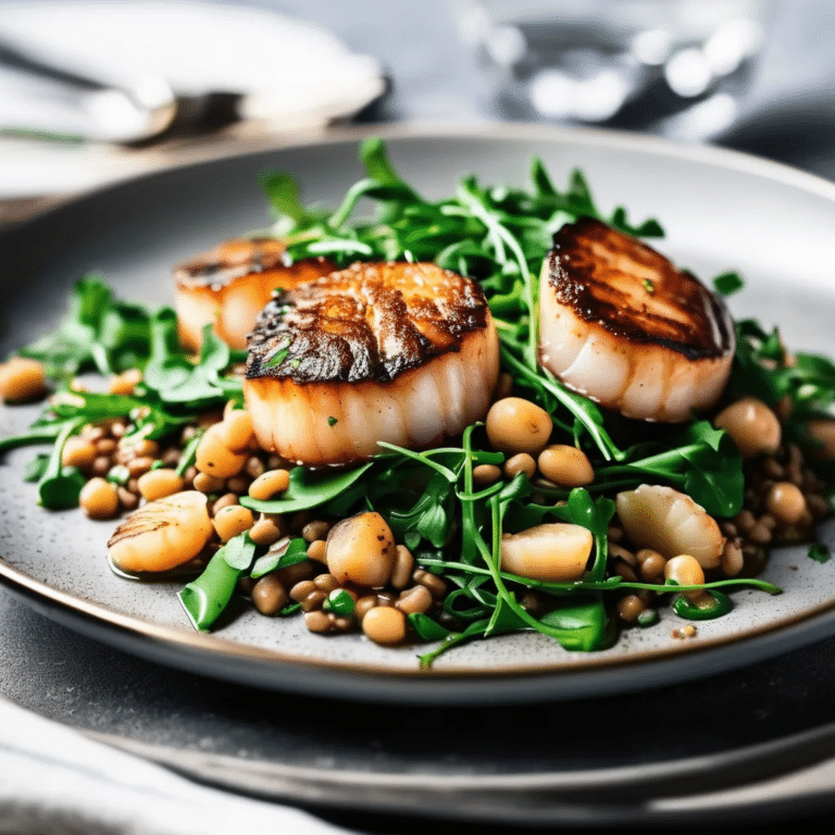 Scallops With Arugula, Lentils, And Butter Beans