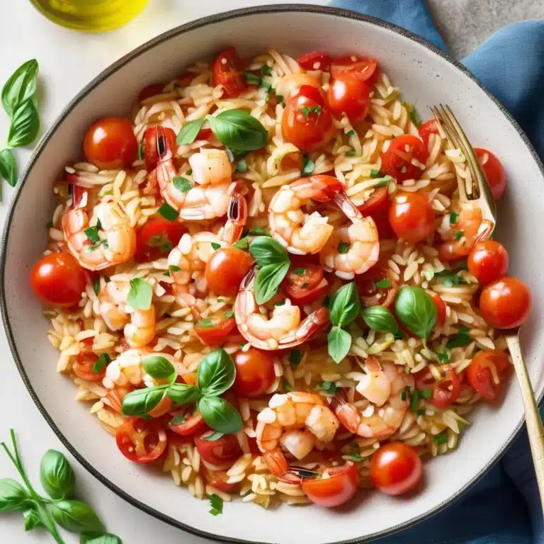 GARLIC SHRIMP AND TOMATOES WITH PARMESAN ORZO
