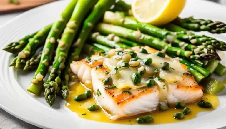 BAKED COD PICCATA WITH ASPARAGUS