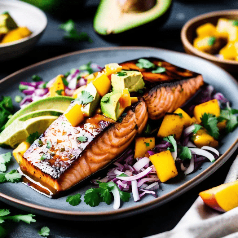 BBQ Salmon Curry With Mango Avocado Salsa