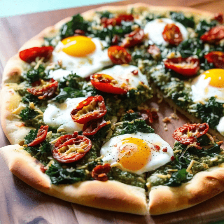 Breakfast Pizza With Kale Pesto And Sun Dried Tomatoes