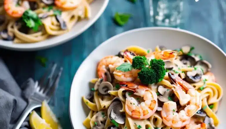 CREAMY SHRIMP AND MUSHROOM PASTA