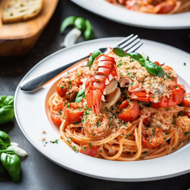 Creamy Tomato Lobster Linguine With Garlic Breadcrumbs