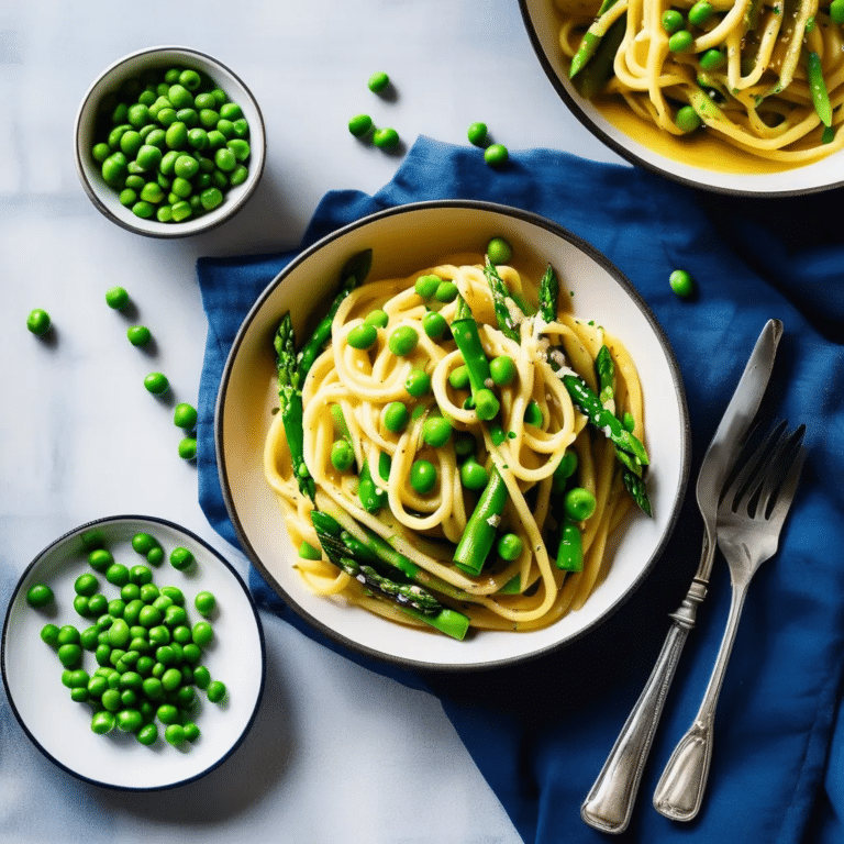 Garlic Cream Bucatini With Peas And Asparagus