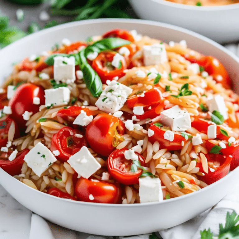 Greek Roasted Red Pepper Tomato Feta Orzo