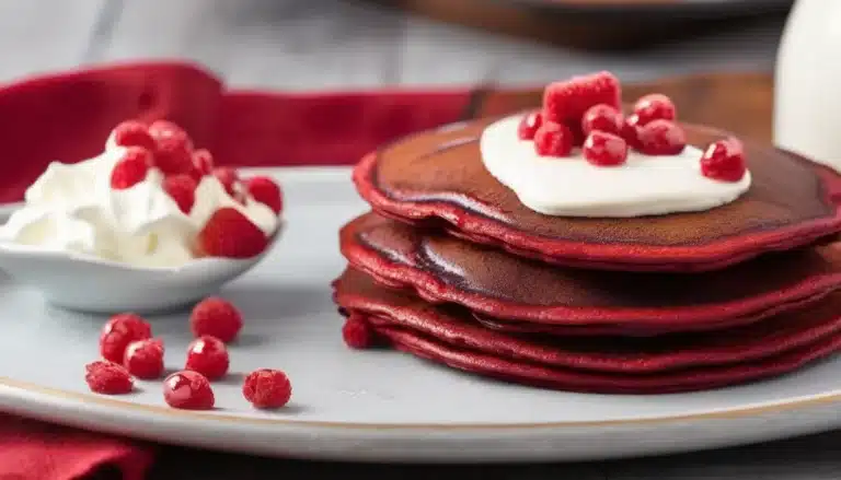 RED VELVET PANCAKES WITH CREAM CHEESE GLAZE