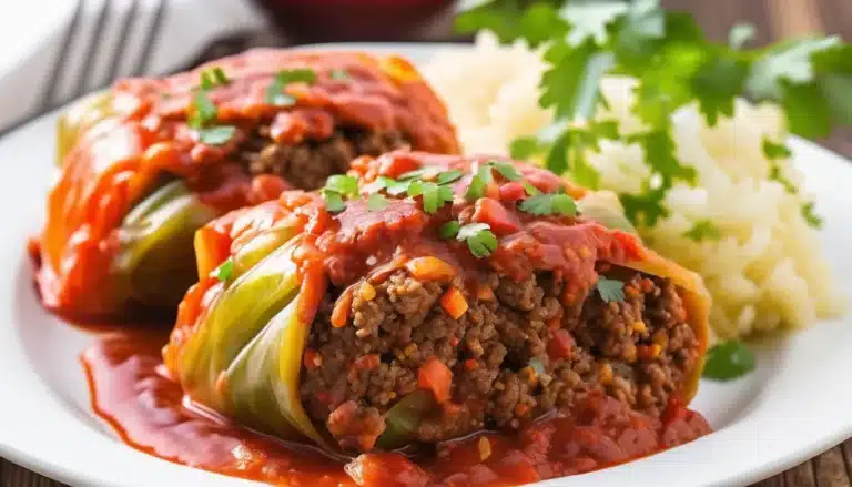 STUFFED CABBAGE ROLLS WITH GROUND BEEF AND RICE