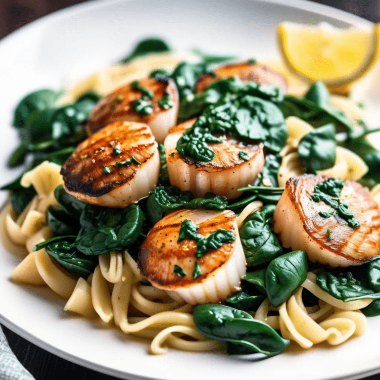 Scallops And Spinach Over Pasta